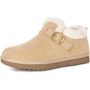 Womens Snow Boots Genuine Suede Leather Mini Boots Faux Fur Lining Winter Ankle